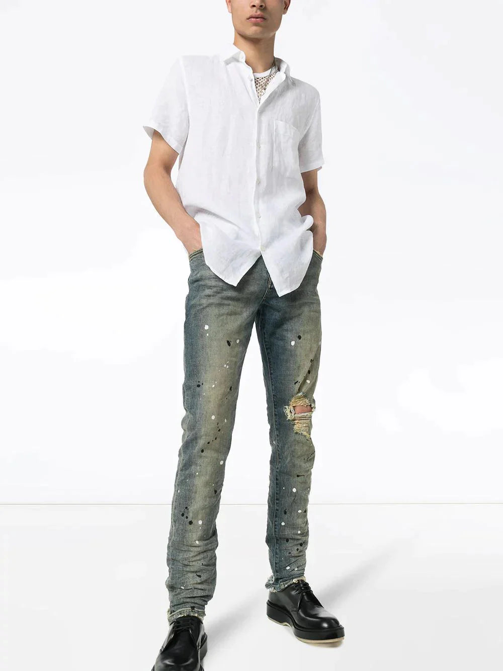 paint splatter jeans by purple brand - bottegalusso: premier destination for modern luxury menswear