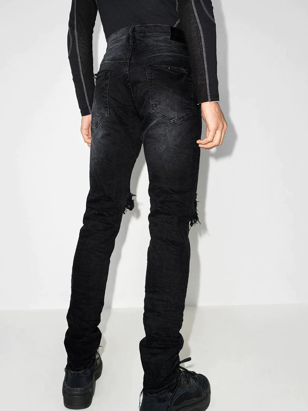 low rise "black wash blowout" slim jeans by purple brand - bottegalusso: premier destination for modern luxury menswear