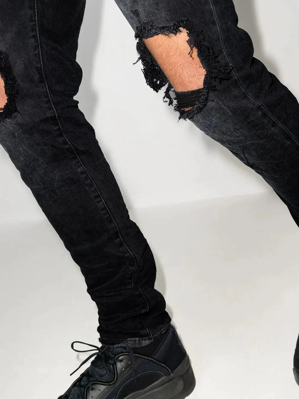 low rise "black wash blowout" slim jeans by purple brand - bottegalusso: premier destination for modern luxury menswear