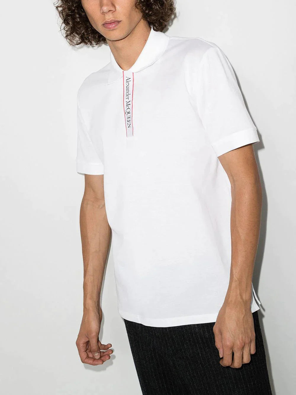 logo tape short sleeve polo shirt by alexander mcqueen - bottegalusso: premier destination for modern luxury menswear