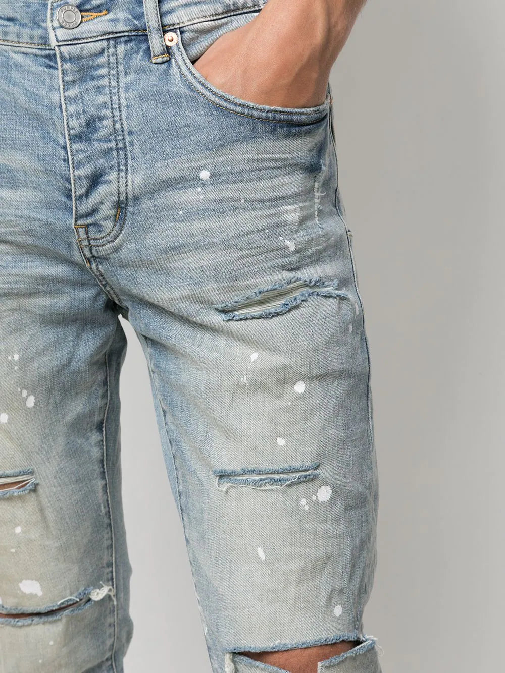 paint splatter slim fit jeans by purple brand - bottegalusso: premier destination for modern luxury menswear