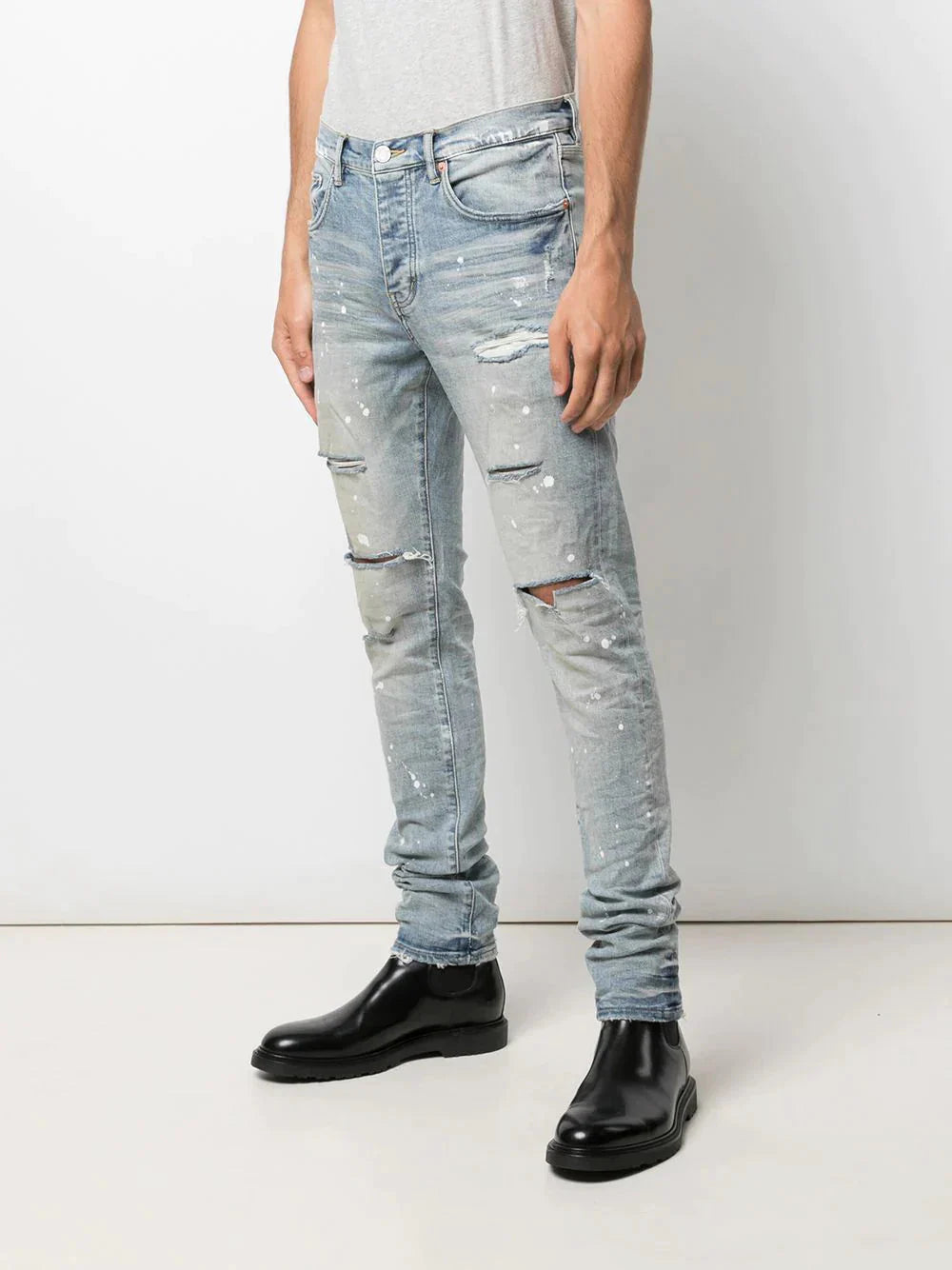 paint splatter slim fit jeans by purple brand - bottegalusso: premier destination for modern luxury menswear