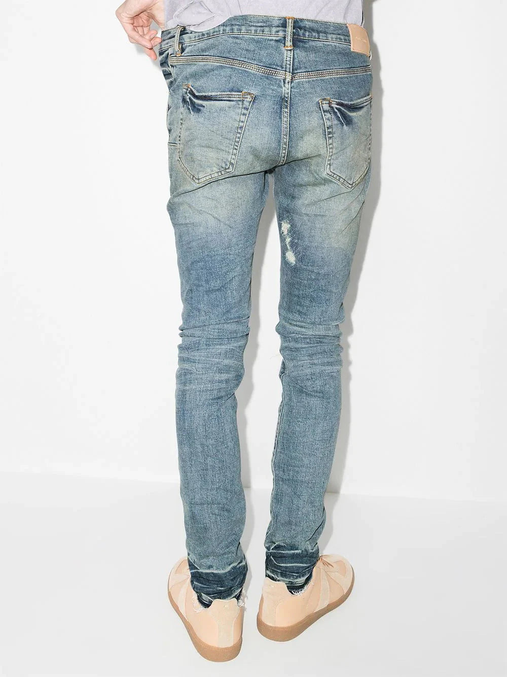 vintage distressed finish skinny jeans by purple brand - bottegalusso: premier destination for modern luxury menswear