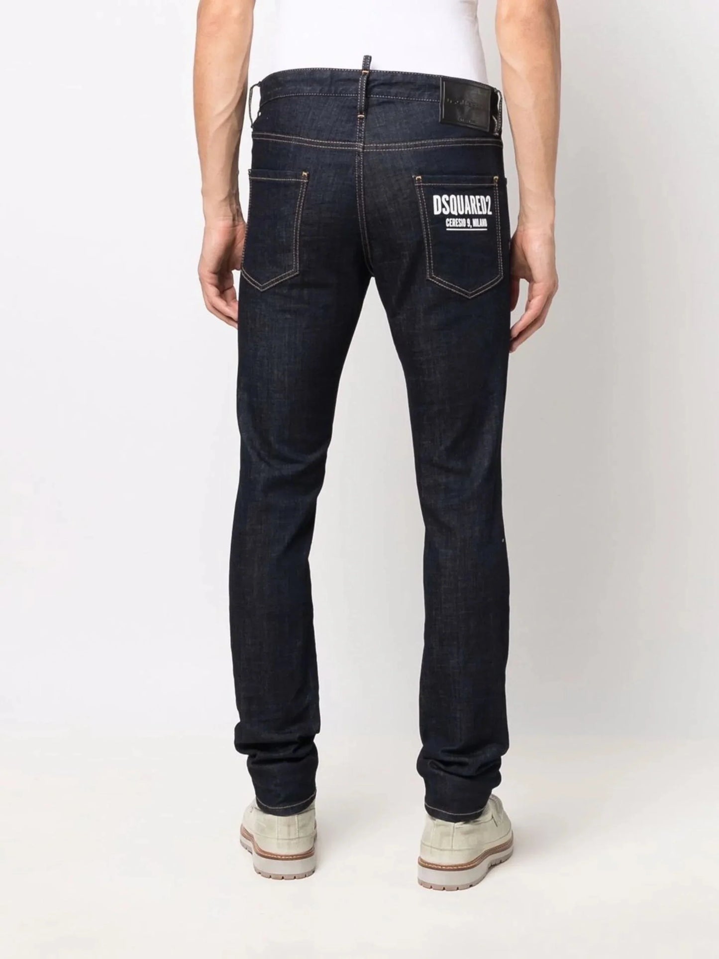 logo print slim fit jeans by dsquared2 - bottegalusso: premier destination for modern luxury menswear