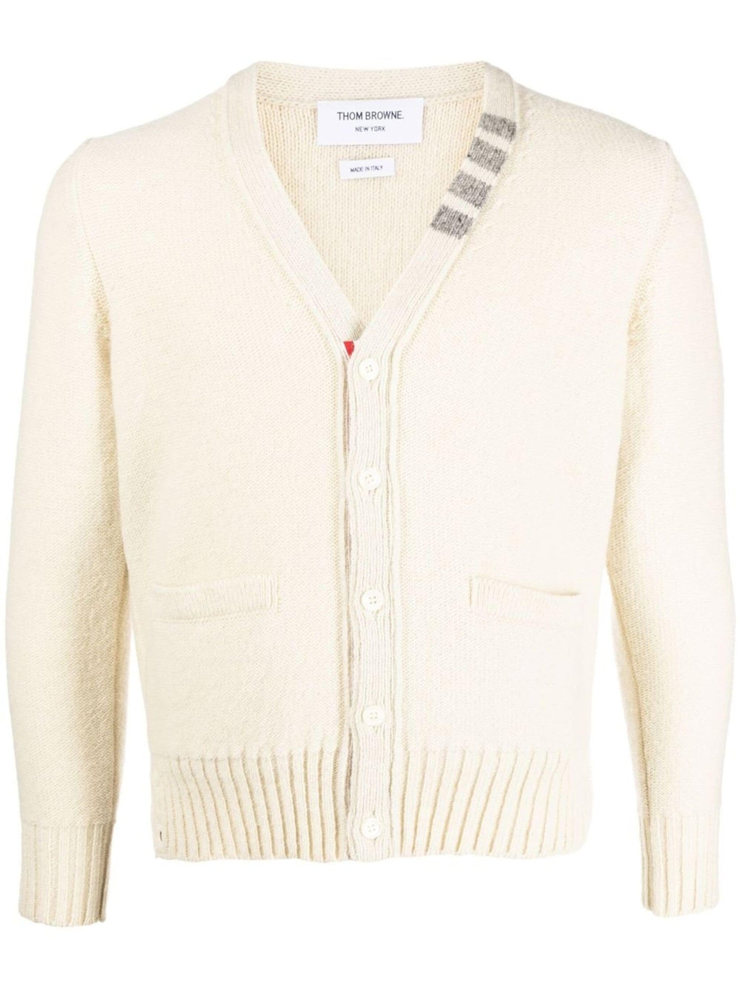 stripe detail v neck cardigan by thom browne - bottegalusso: premier destination for modern luxury menswear