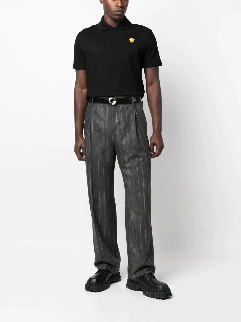 medusa embroidered polo shirt by versace - bottegalusso: premier destination for modern luxury menswear