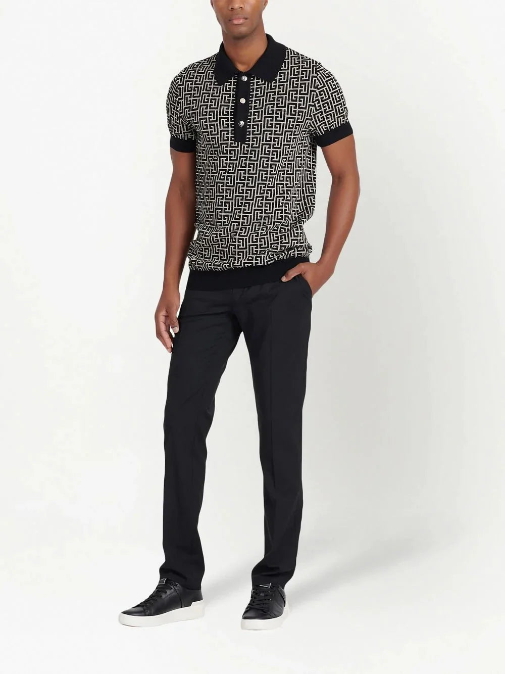 pb monogram jacquard polo shirt by balmain - bottegalusso: premier destination for modern luxury menswear