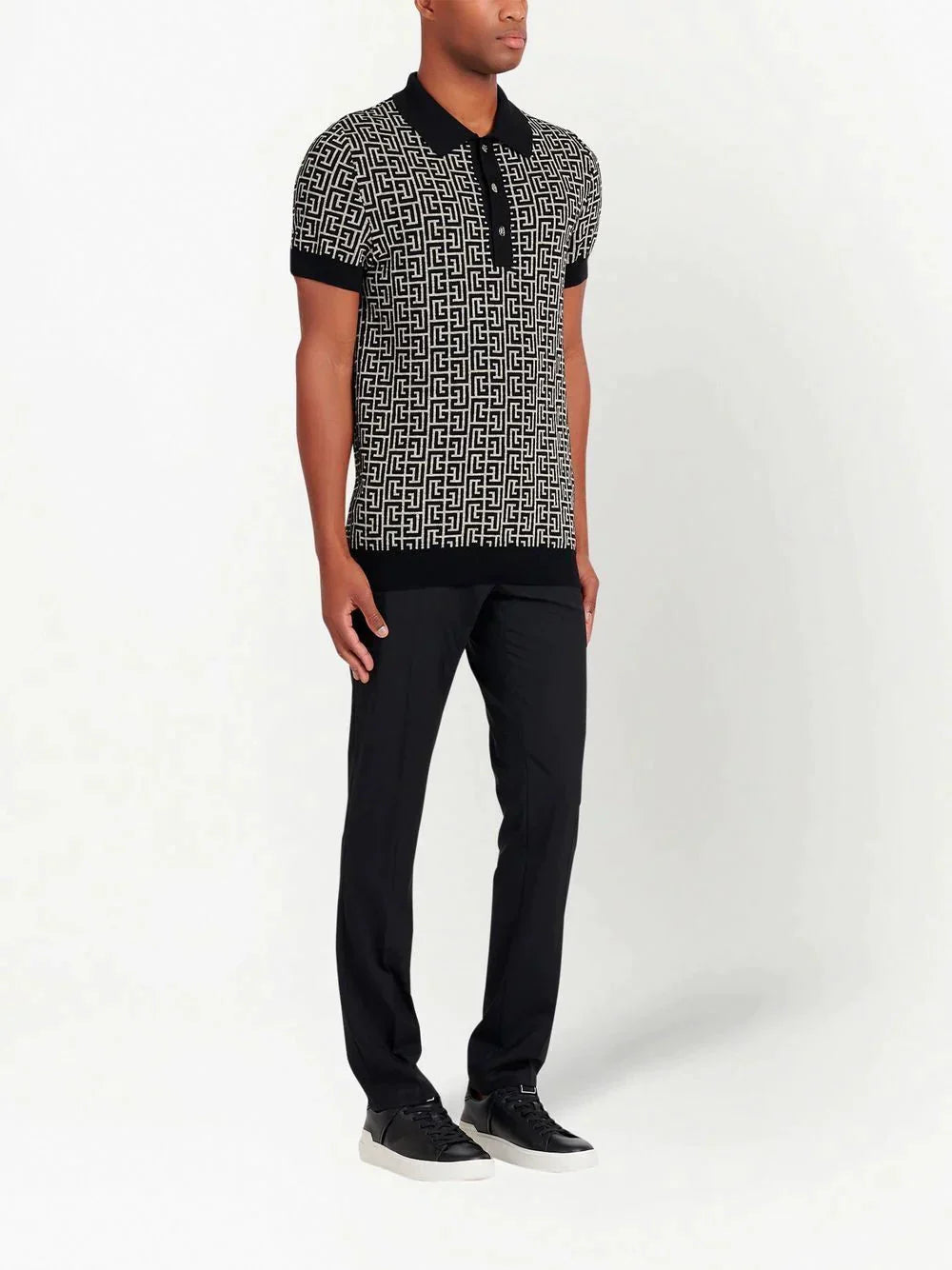 pb monogram jacquard polo shirt by balmain - bottegalusso: premier destination for modern luxury menswear