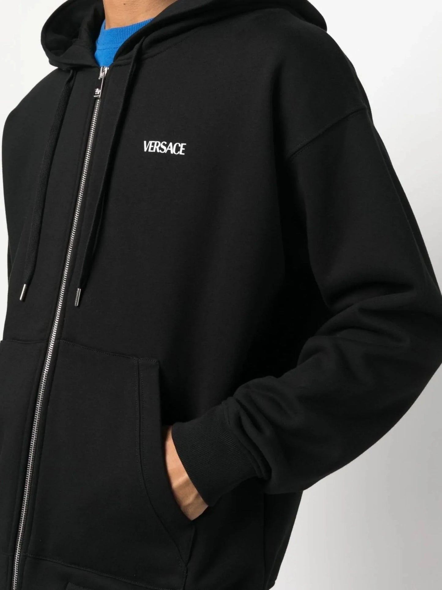 logo print zip fastening hoodie by versace - bottegalusso: premier destination for modern luxury menswear