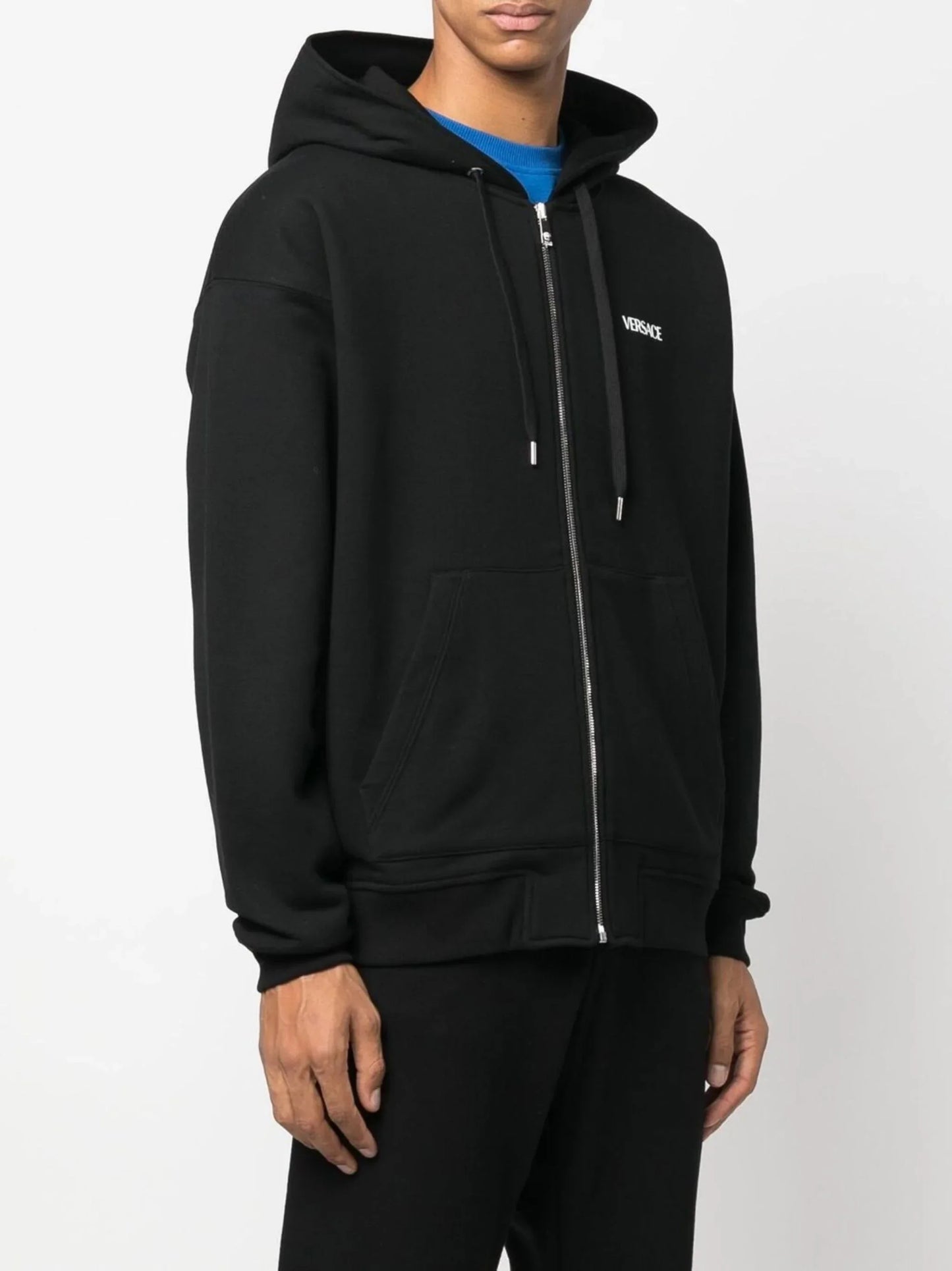 logo print zip fastening hoodie by versace - bottegalusso: premier destination for modern luxury menswear