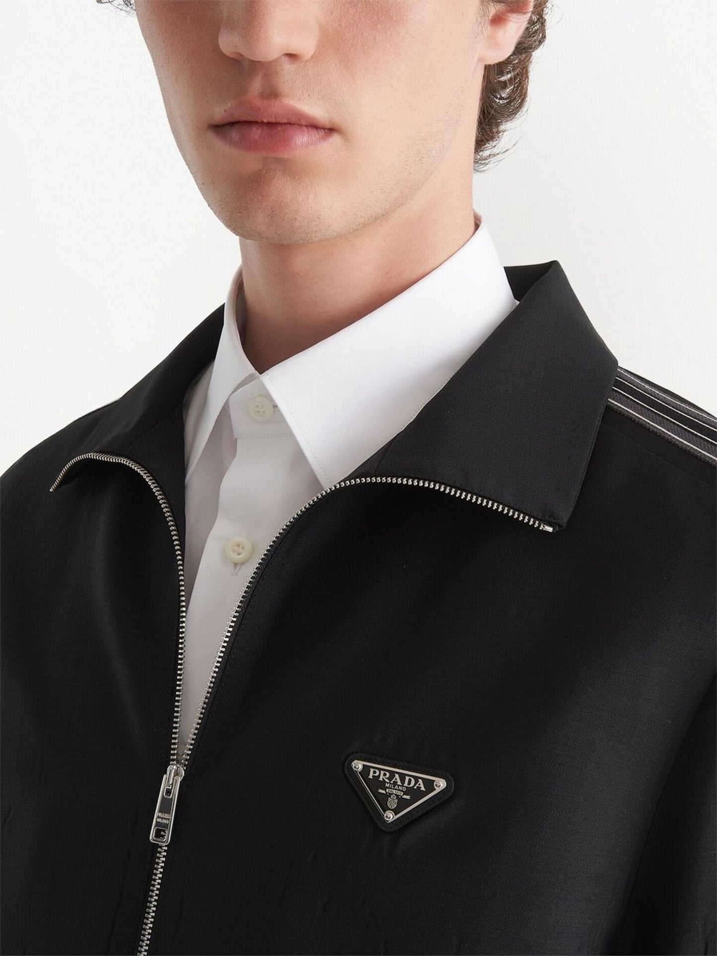 triangle logo wool cardigan by prada - bottegalusso: premier destination for modern luxury menswear