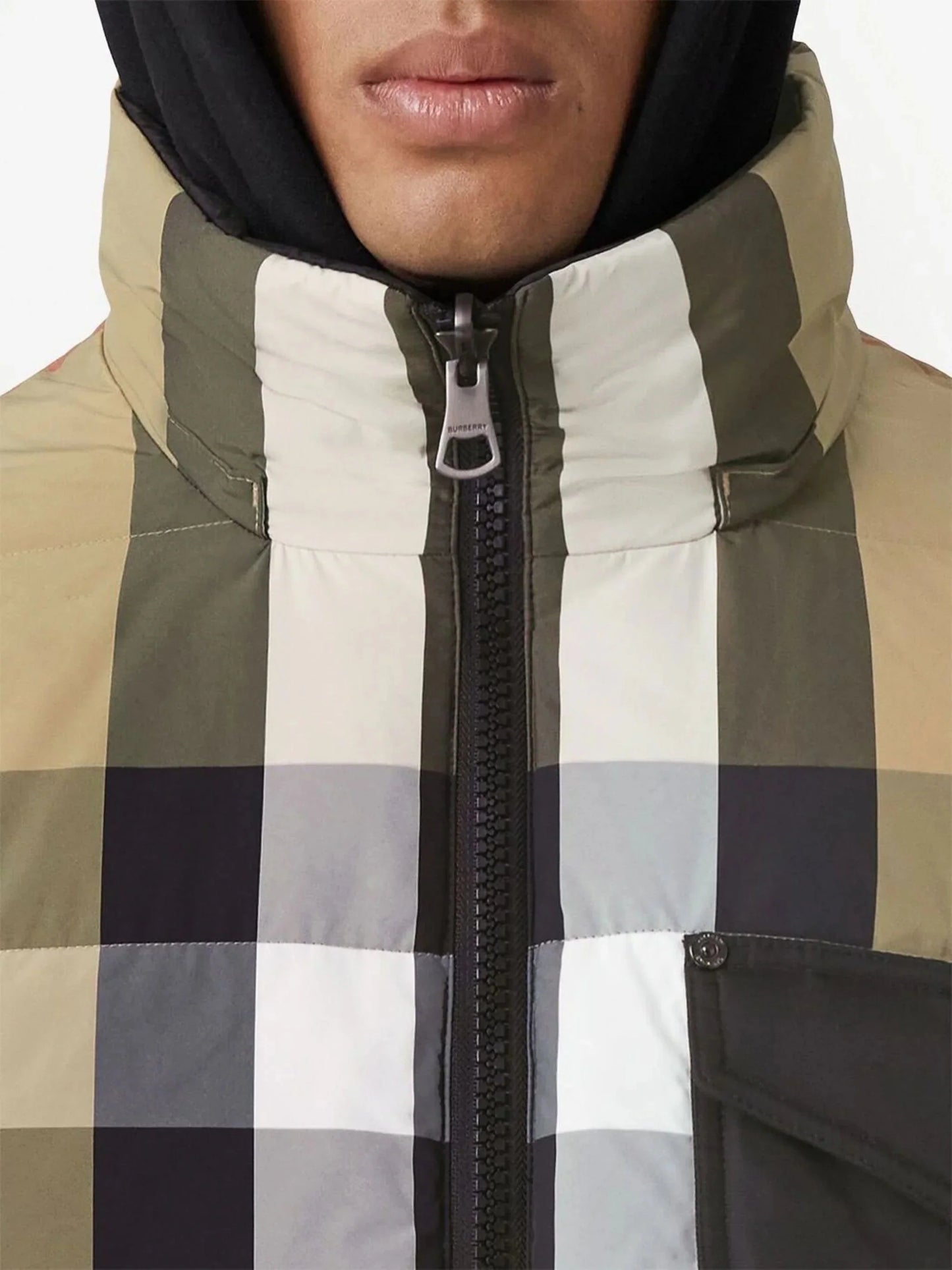 reversible exaggerated check padded jacket