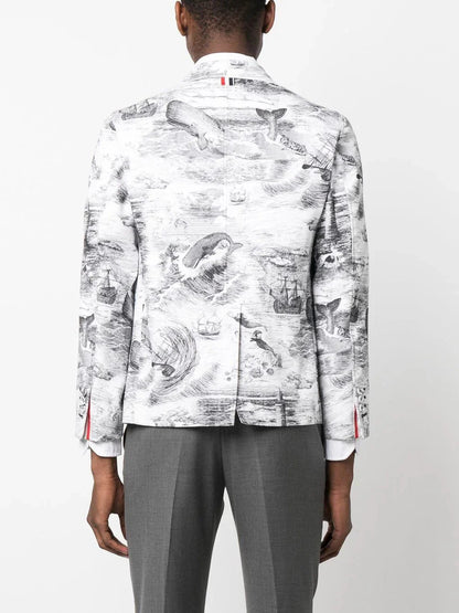 Nautical Pattern Print Blazer by Thom Browne - bottegalusso: Premier Destination for Modern Luxury Menswear