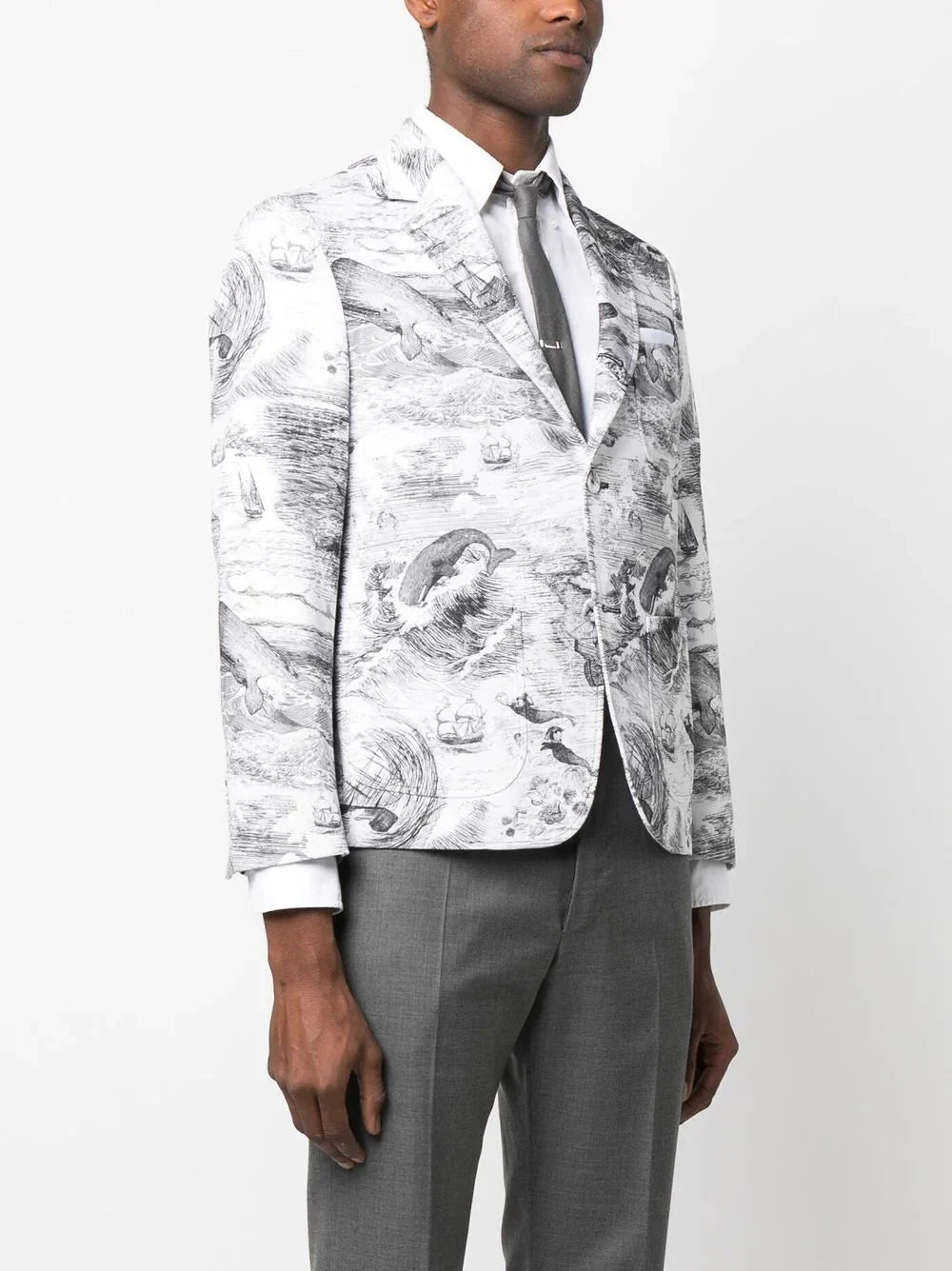 nautical pattern print blazer by thom browne - bottegalusso: premier destination for modern luxury menswear