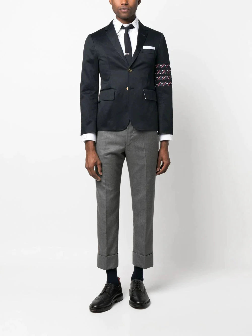 stripe detail single breasted blazer by thom browne - bottegalusso: premier destination for modern luxury menswear