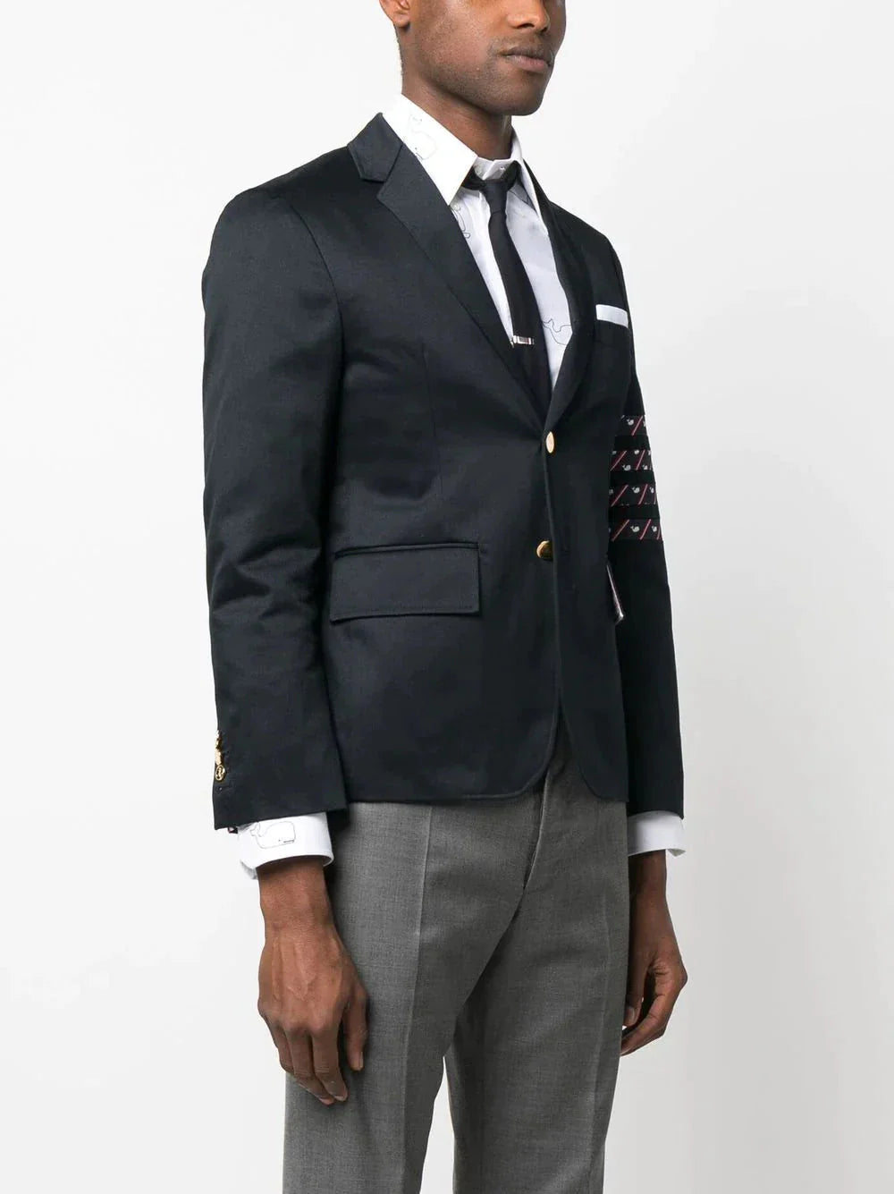 stripe detail single breasted blazer by thom browne - bottegalusso: premier destination for modern luxury menswear