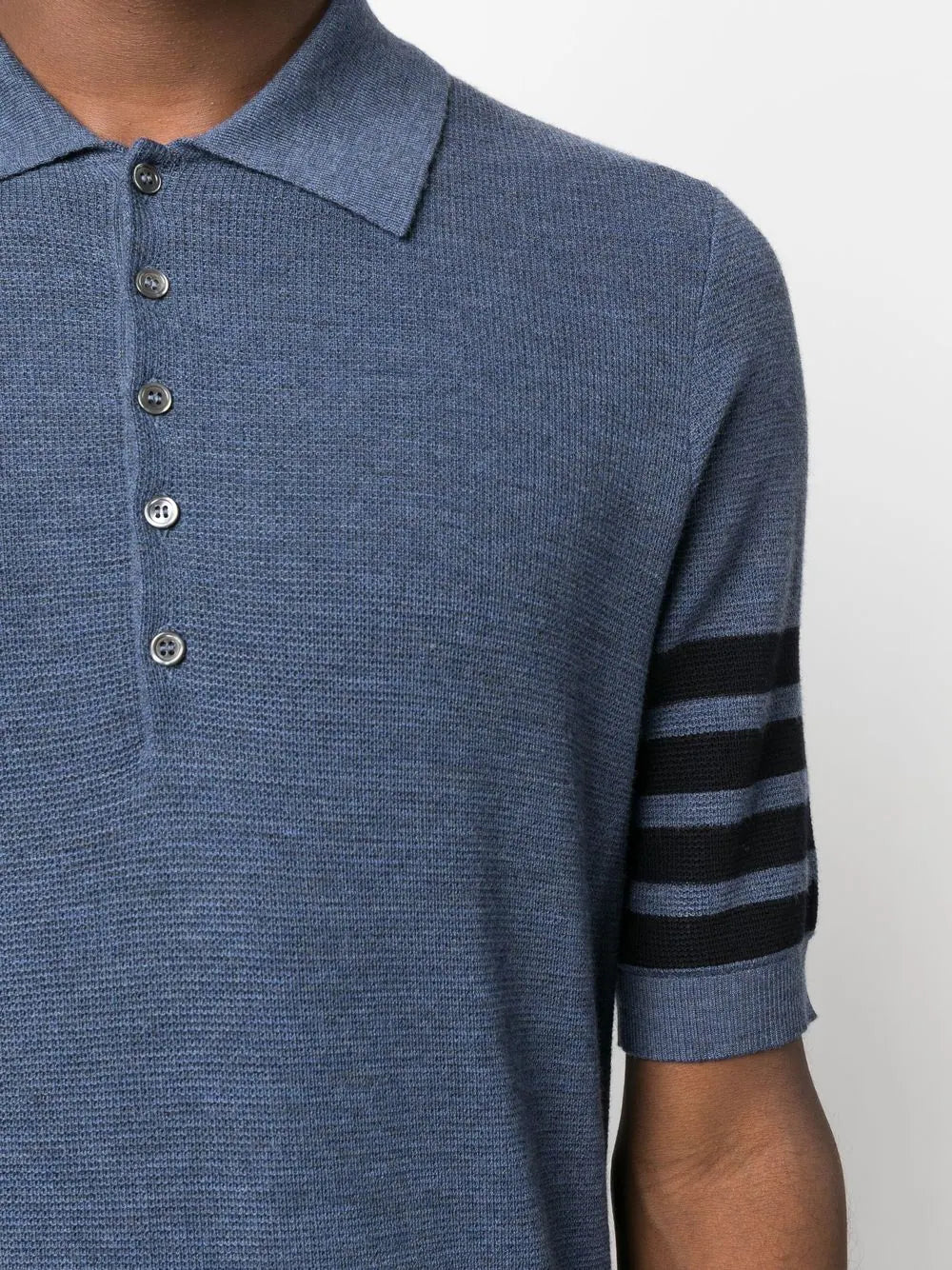 stripe detail short sleeved polo shirt by thom browne - bottegalusso: premier destination for modern luxury menswear