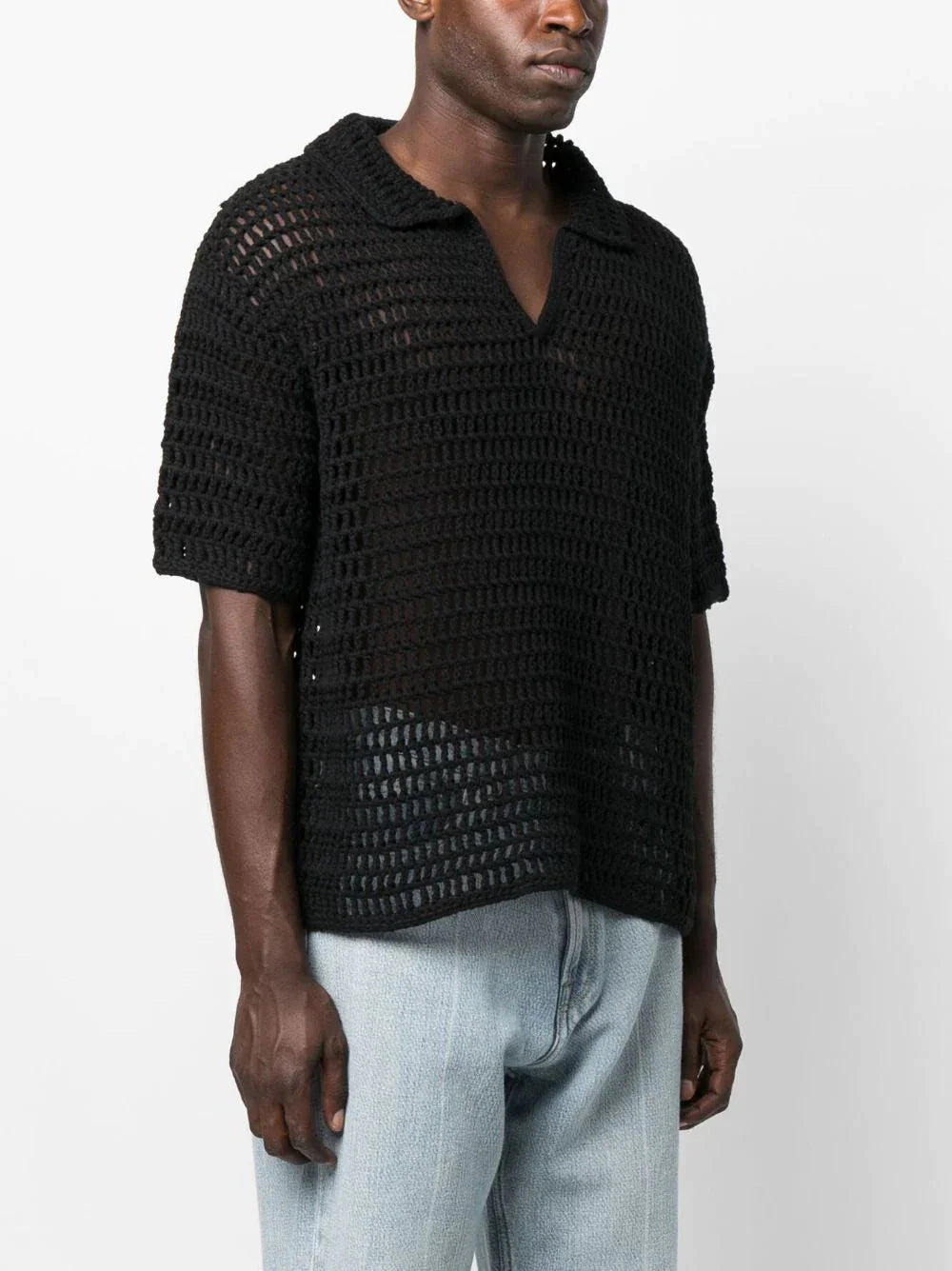 short sleeve crocheted polo shirt by commas - bottegalusso: premier destination for modern luxury menswear