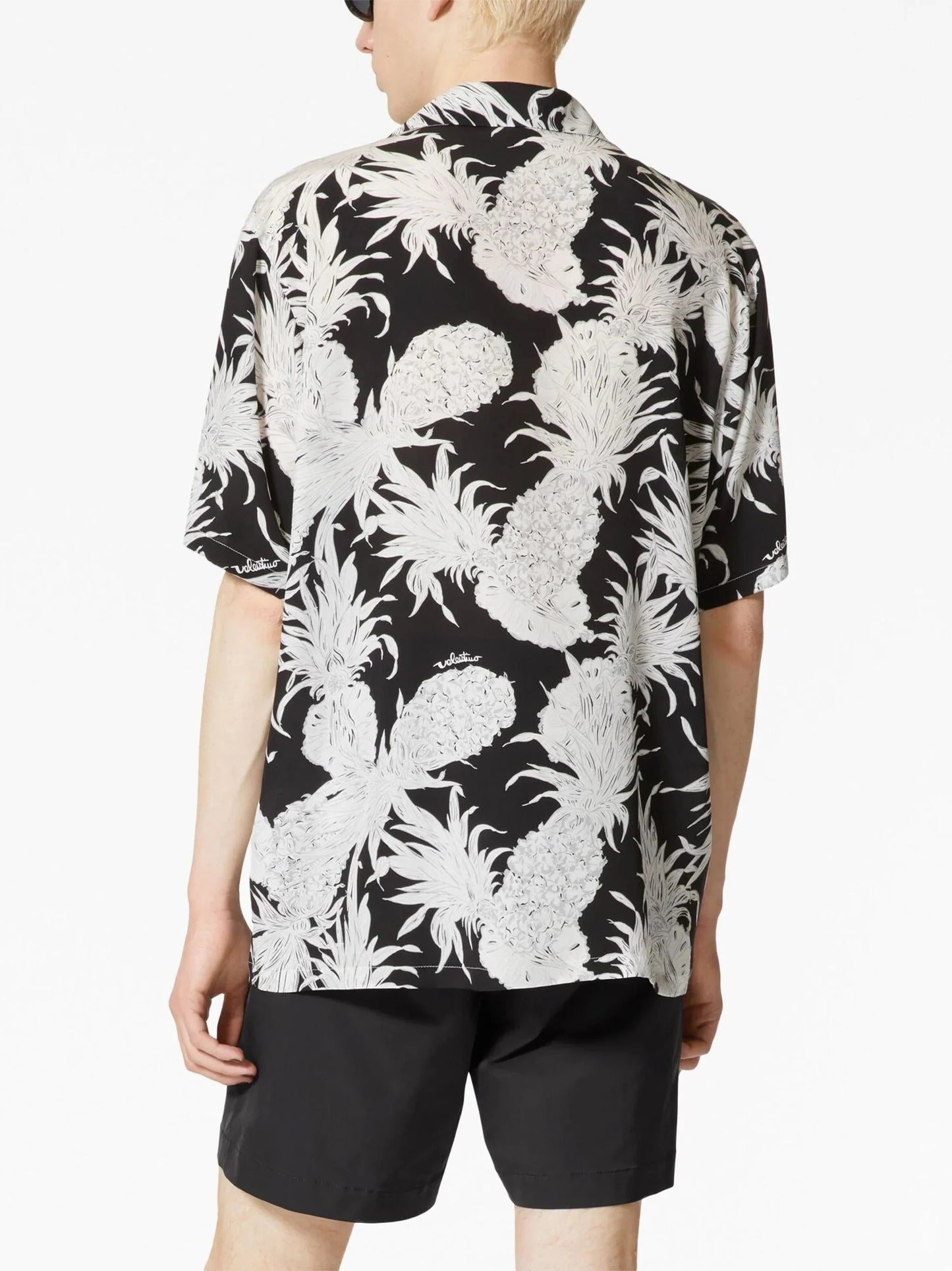 pineapple print silk bowling shirt