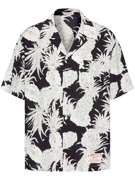 Pineapple Print Silk Bowling Shirt