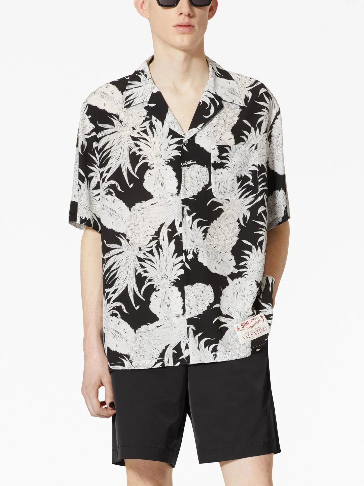 pineapple print silk bowling shirt