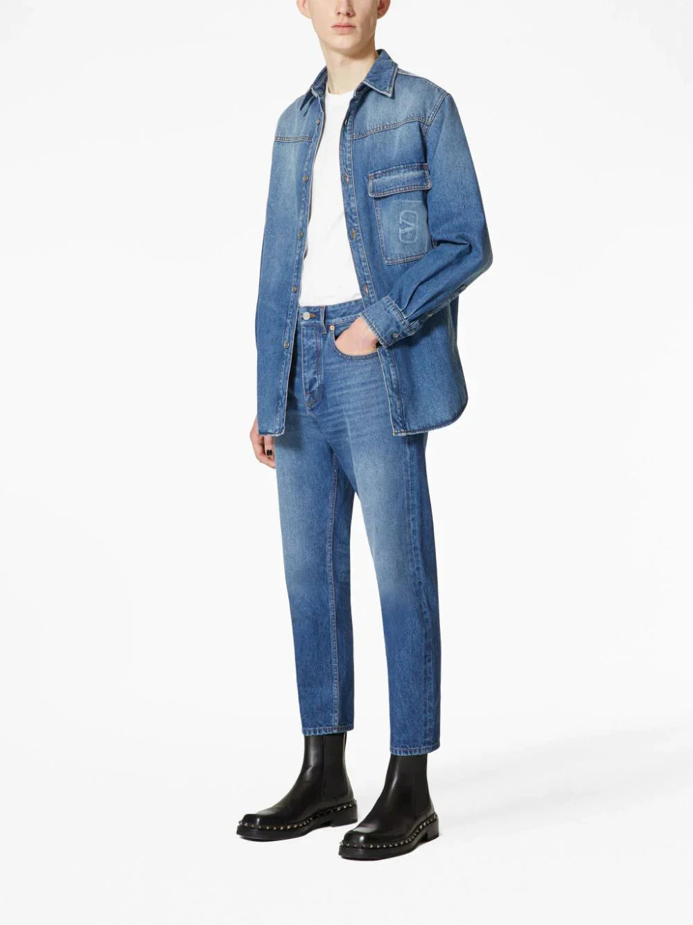 vlogo signature cropped jeans by valentino garavani - bottegalusso: premier destination for modern luxury menswear