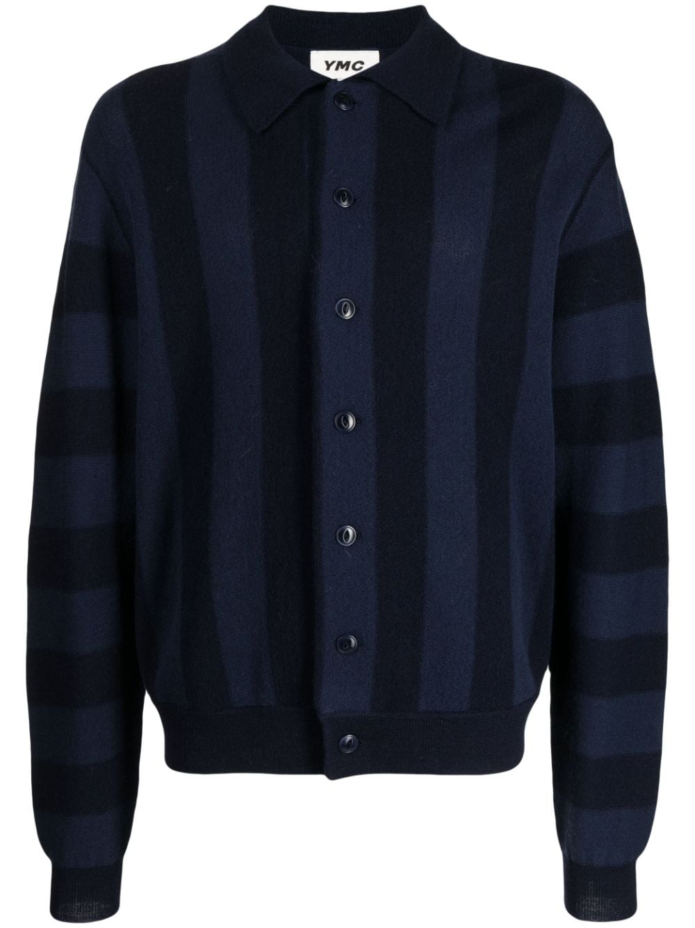 striped knitted wool cardigan by ymc - bottegalusso: premier destination for modern luxury menswear