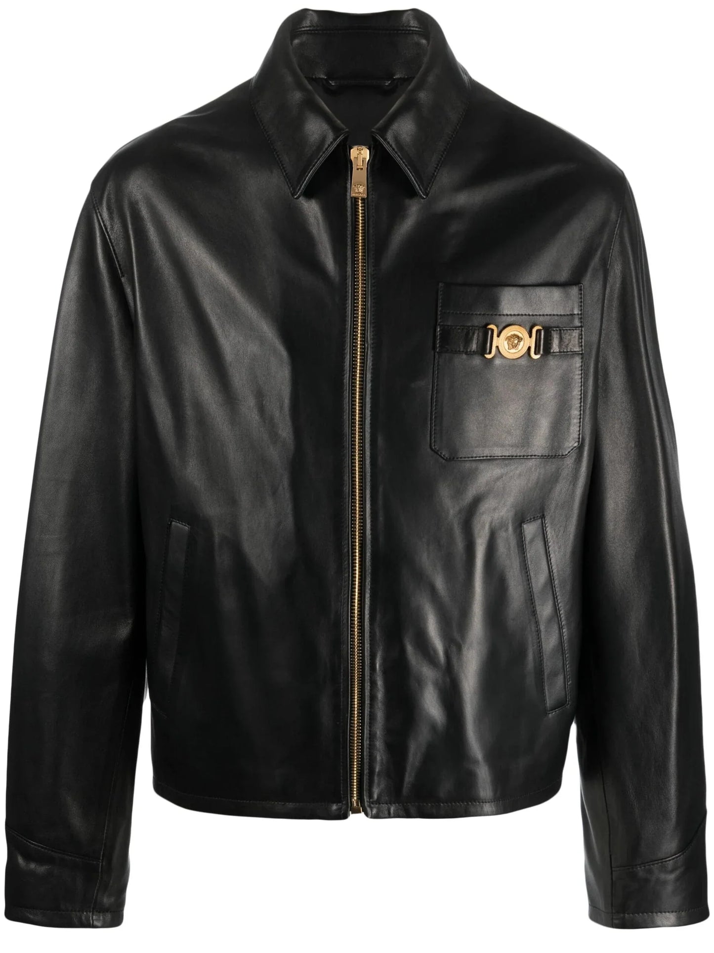 medusa logo plaque leather jacket