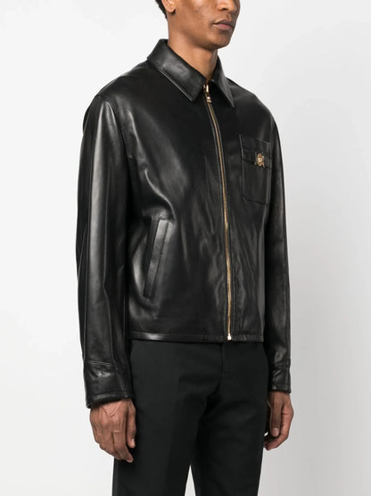 Medusa Logo Plaque Leather Jacket