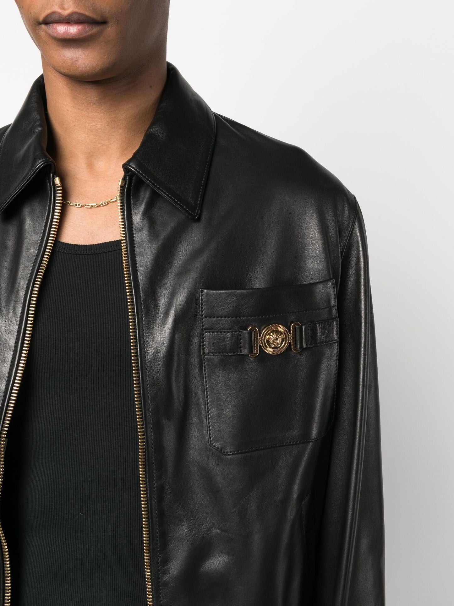 medusa logo plaque leather jacket