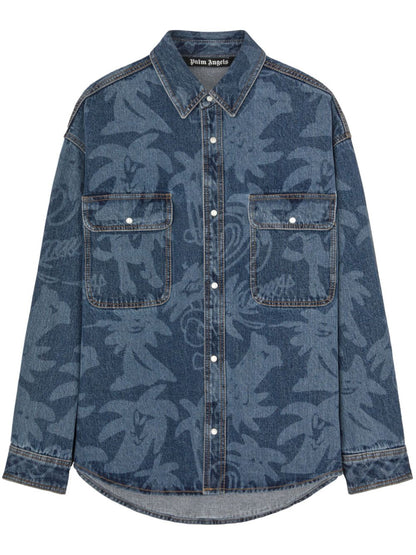 Palmity Laser Print Denim Shirt by Palm Angels - bottegalusso: Premier Destination for Modern Luxury Menswear