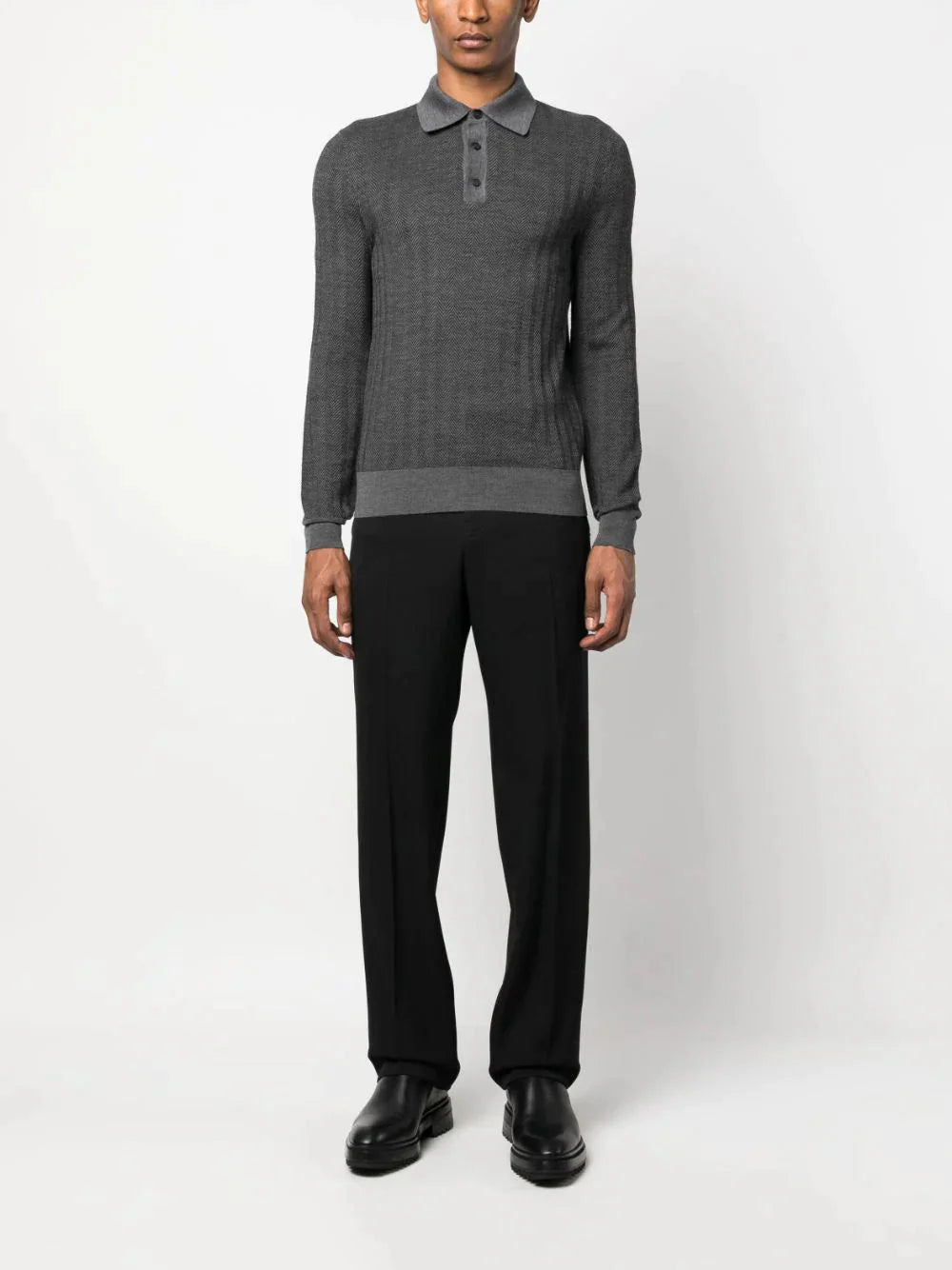 long sleeve wool polo shirt by brioni - bottegalusso: premier destination for modern luxury menswear