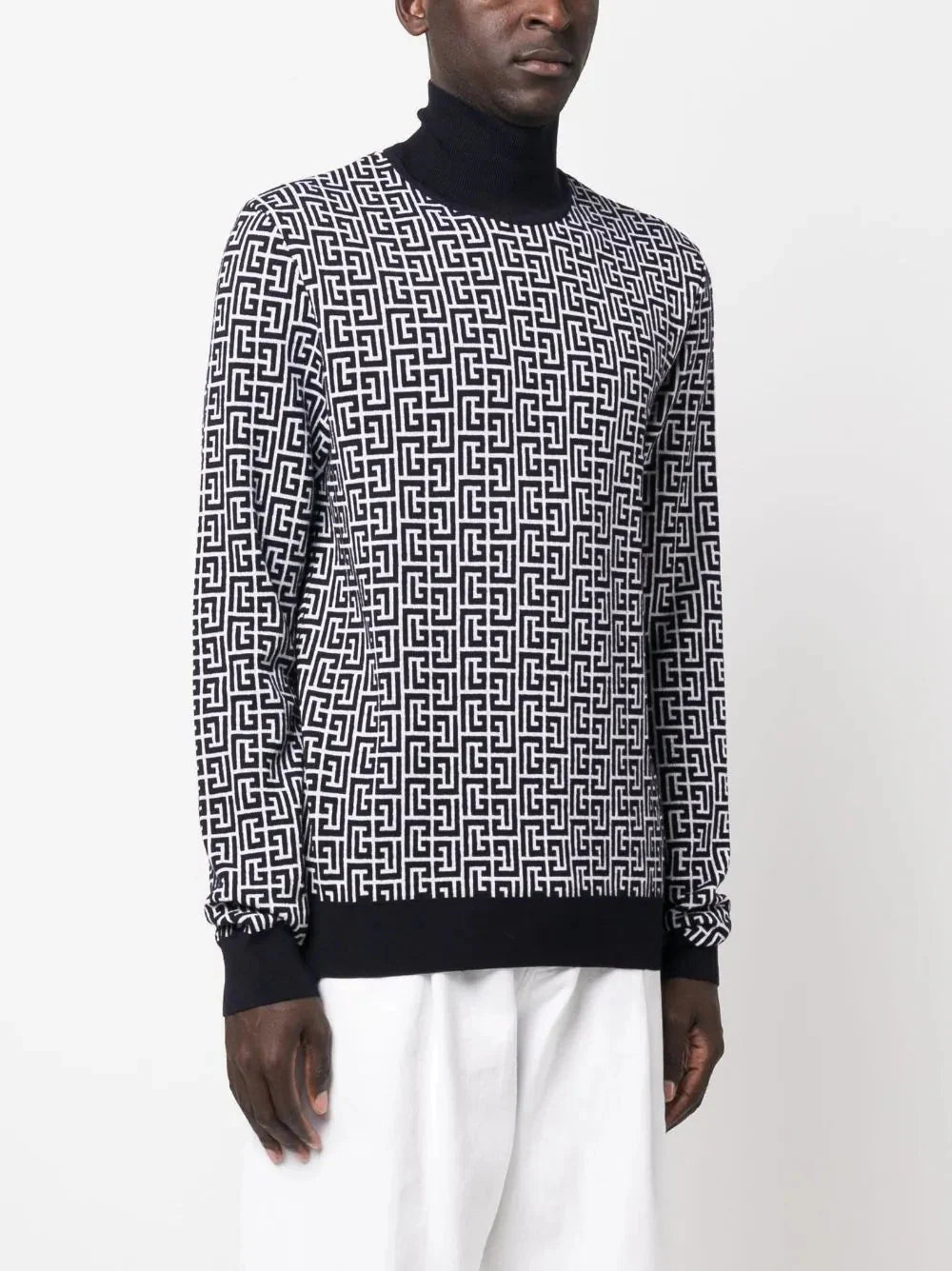 monogram intarsia roll neck jumper by balmain - bottegalusso: premier destination for modern luxury menswear