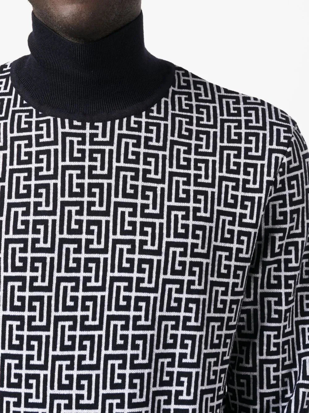 monogram intarsia roll neck jumper by balmain - bottegalusso: premier destination for modern luxury menswear