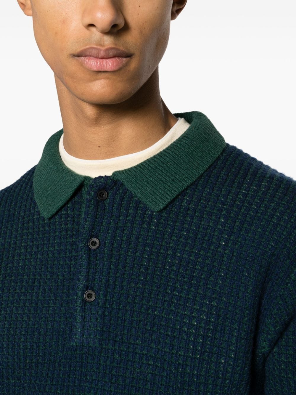 waffle knit polo shirt by beams plus - bottegalusso: premier destination for modern luxury menswear