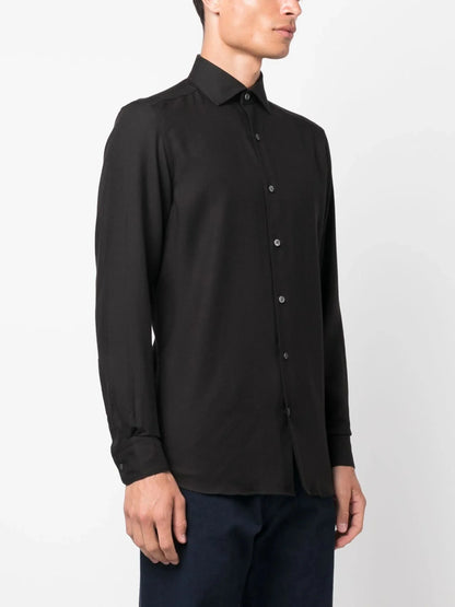 Spread Collar Cotton Cashmere Shirt