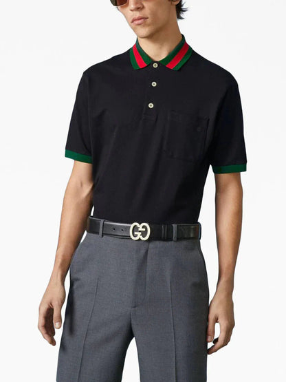 Web Stripe Collar Piqué Polo Shirt by Gucci - bottegalusso: Premier Destination for Modern Luxury Menswear