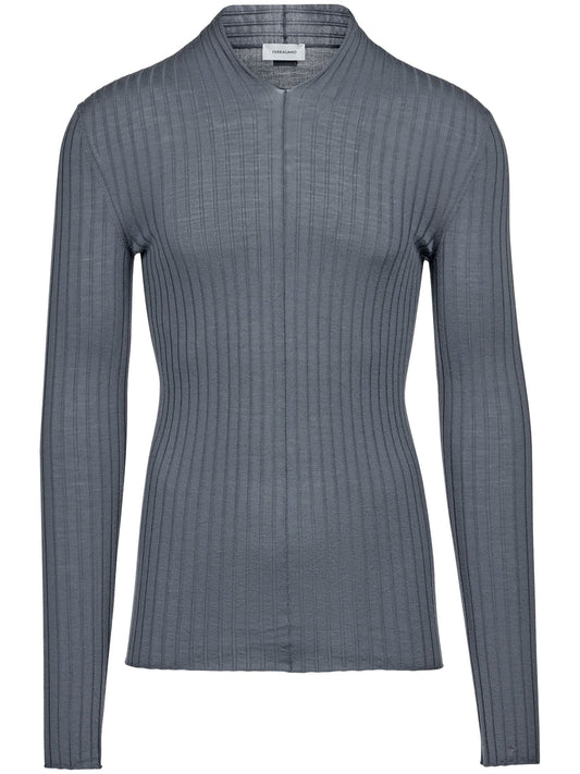 V Neck Ribbed Knit Jumper by Ferragamo - bottegalusso: Premier Destination for Modern Luxury Menswear