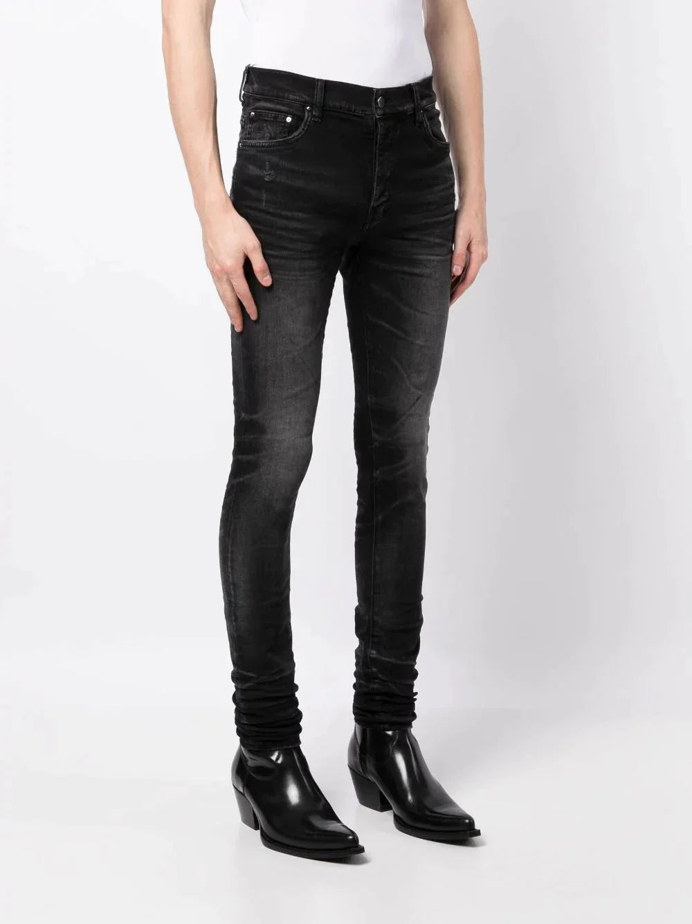 stack whiskered skinny jeans by amiri - bottegalusso: premier destination for modern luxury menswear