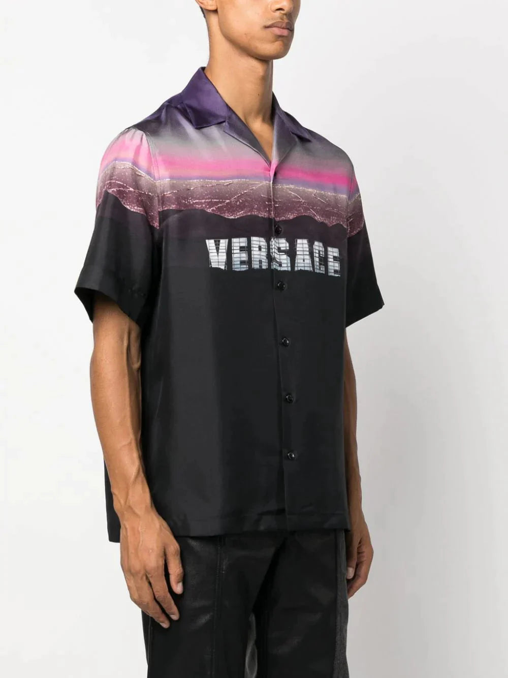 logo print silk shirt by versace - bottegalusso: premier destination for modern luxury menswear