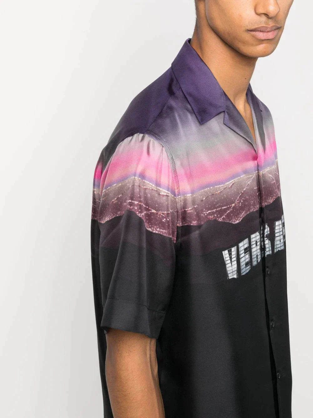 logo print silk shirt by versace - bottegalusso: premier destination for modern luxury menswear