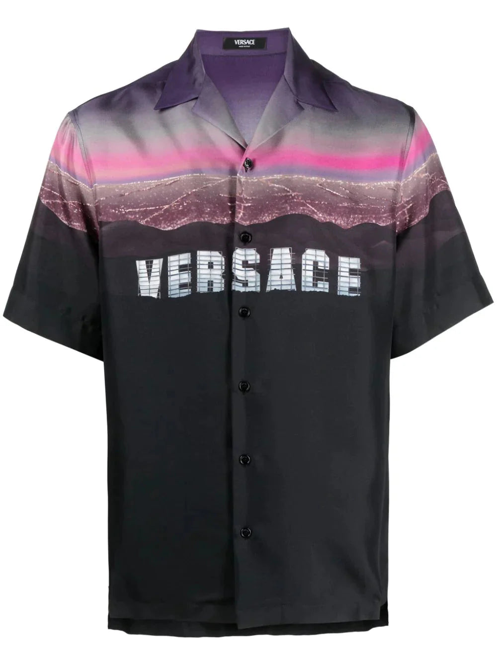 logo print silk shirt by versace - bottegalusso: premier destination for modern luxury menswear