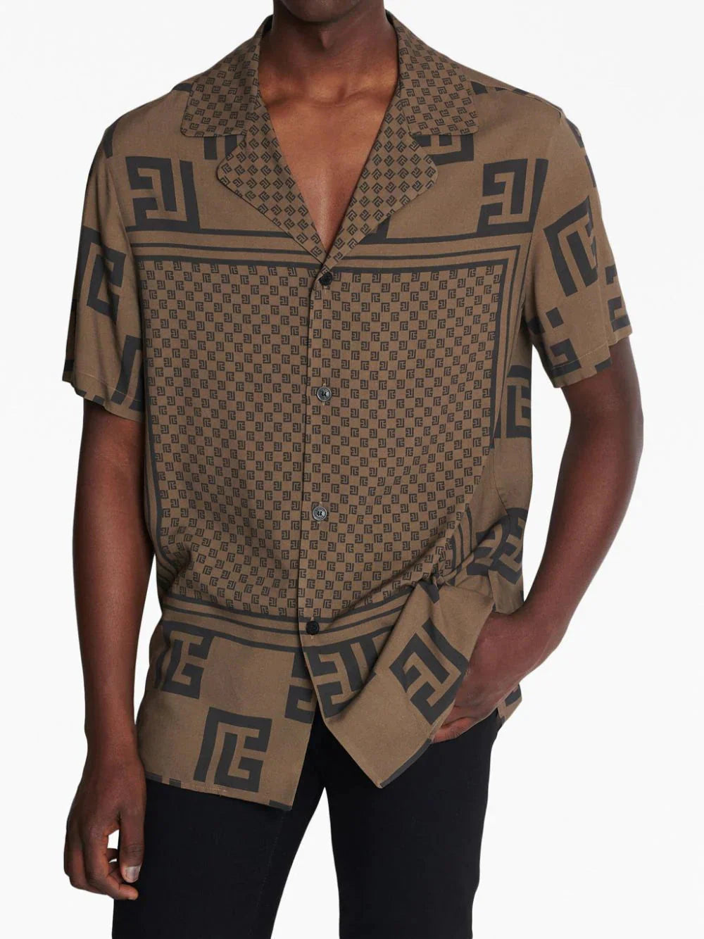 monogram scarf print shirt by balmain - bottegalusso: premier destination for modern luxury menswear