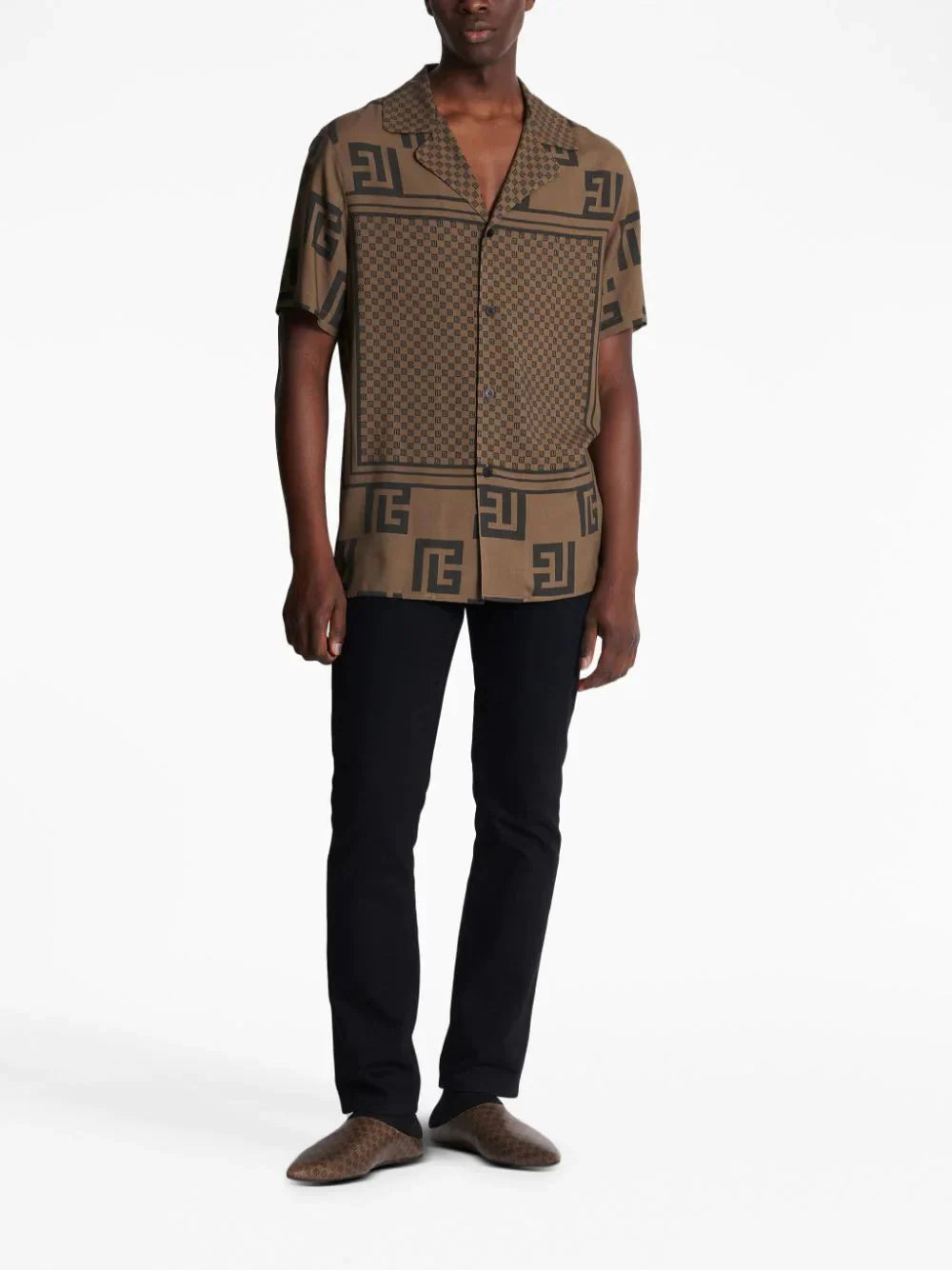 monogram scarf print shirt by balmain - bottegalusso: premier destination for modern luxury menswear