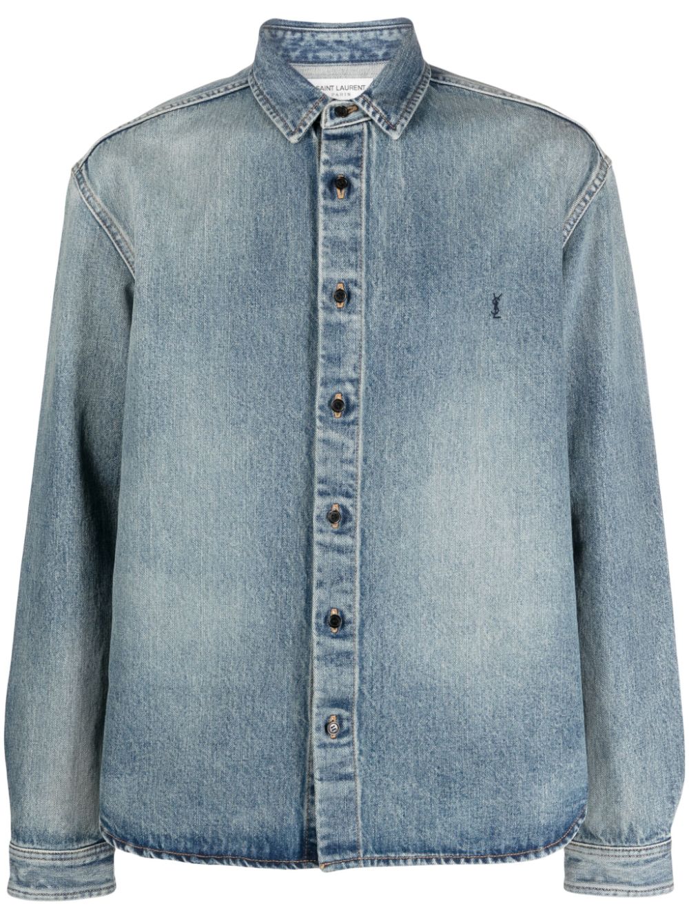 trouville logo embroidered denim shirt by saint laurent - bottegalusso: premier destination for modern luxury menswear