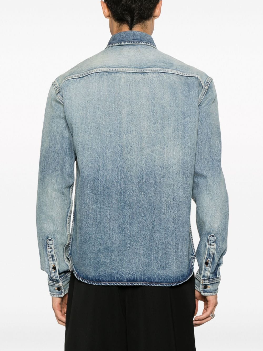 trouville logo embroidered denim shirt by saint laurent - bottegalusso: premier destination for modern luxury menswear