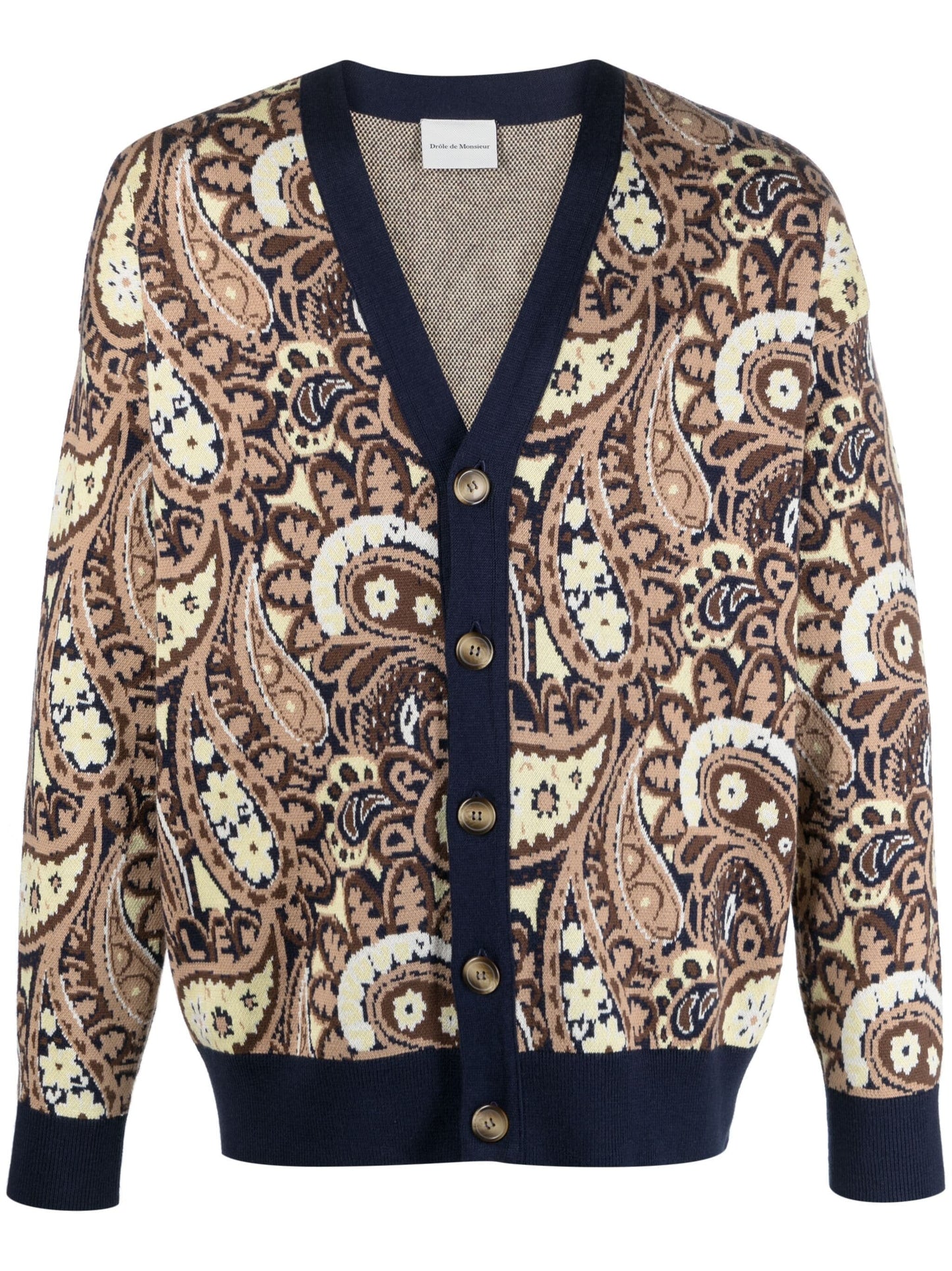 v neck paisley print cardigan by drôle de monsieur - bottegalusso: premier destination for modern luxury menswear