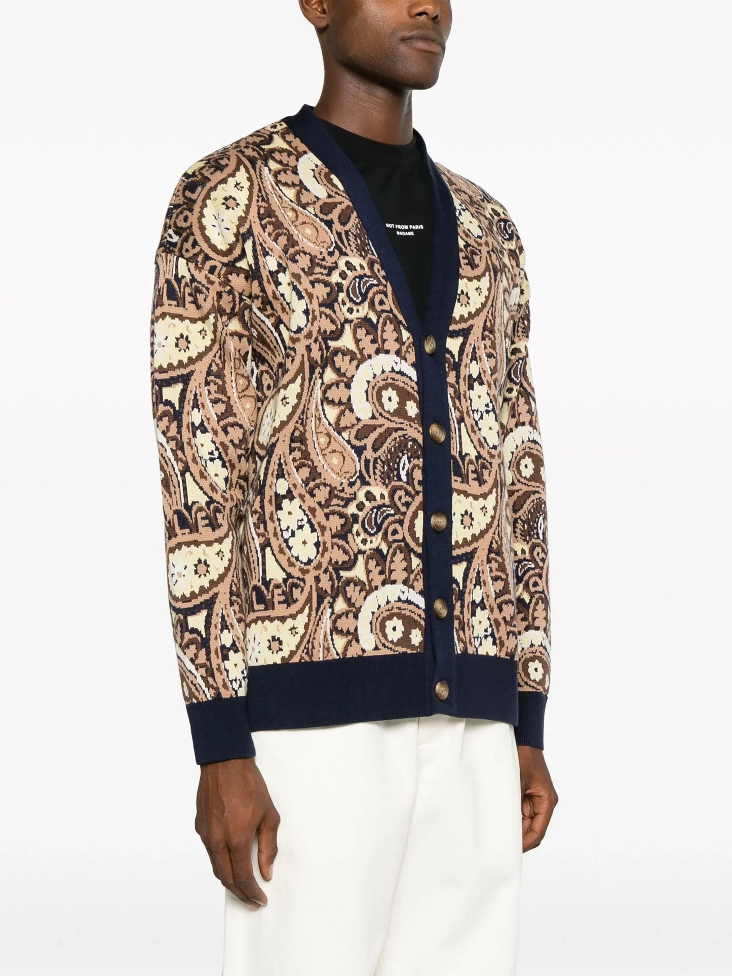 v neck paisley print cardigan by drôle de monsieur - bottegalusso: premier destination for modern luxury menswear