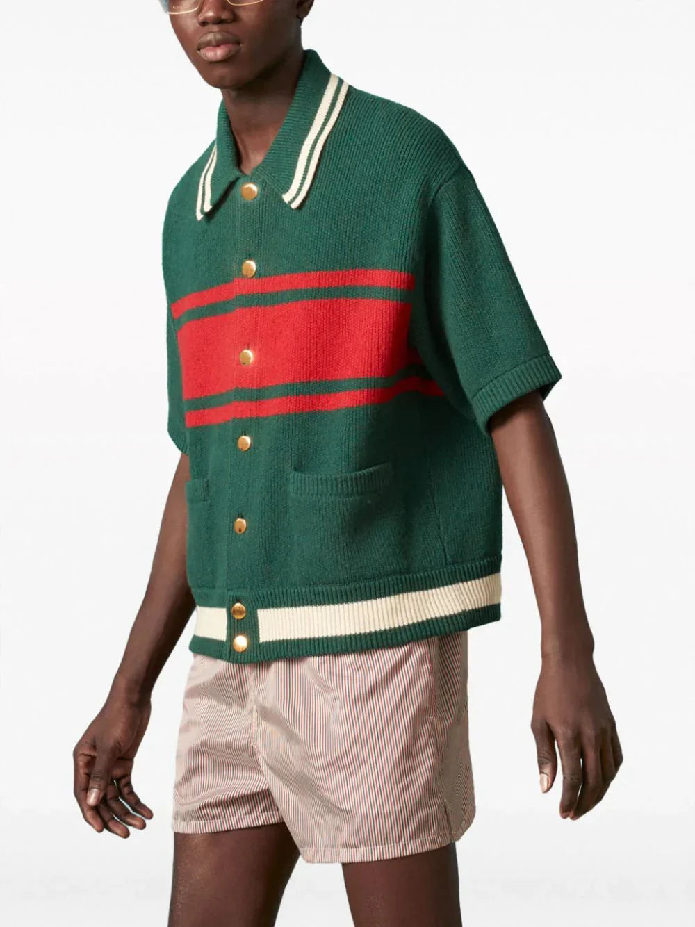 striped knitted polo shirt by gucci - bottegalusso: premier destination for modern luxury menswear