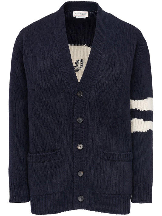 Skull Intarsia Knit Wool Cardigan by Alexander McQueen - bottegalusso: Premier Destination for Modern Luxury Menswear